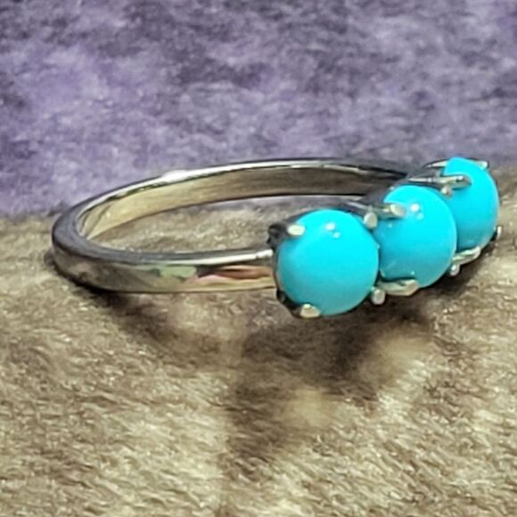 Sleeping Beauty Turquoise 3 Stone Ring Size 7 - Picture 10 of 14